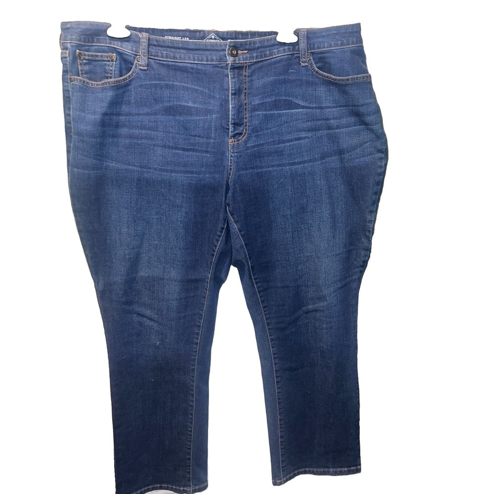 St John's Bay Womens Jeans 22W  (45x29) Straight Leg Blue Denim Stretch Plus 22